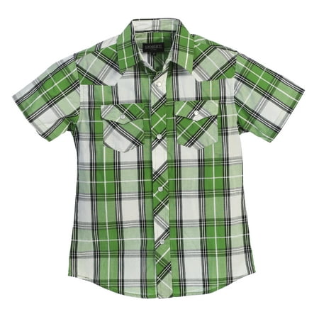 Dark Blue Plaid Snap - Gioberti Boys Casual Western Plaid Pearl Snap Short Sleeve Shirt