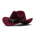 thumbnail image 6 of Western Denim Curved Top Hat Woolen Big Brimmed Hat Style British Jazz Hat Leisure Red - M, 6 of 6