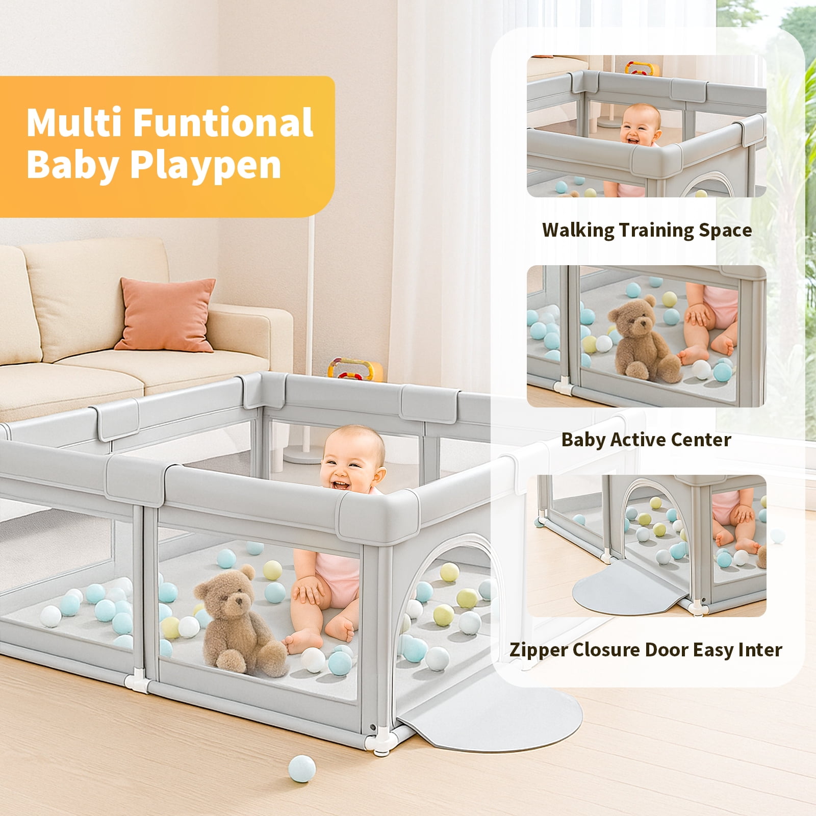 DaPlug Baby Playpen, 51 x 51 inch Indoor & Outdoor Toddler Play Yard Fence for Boys Girls, Gray