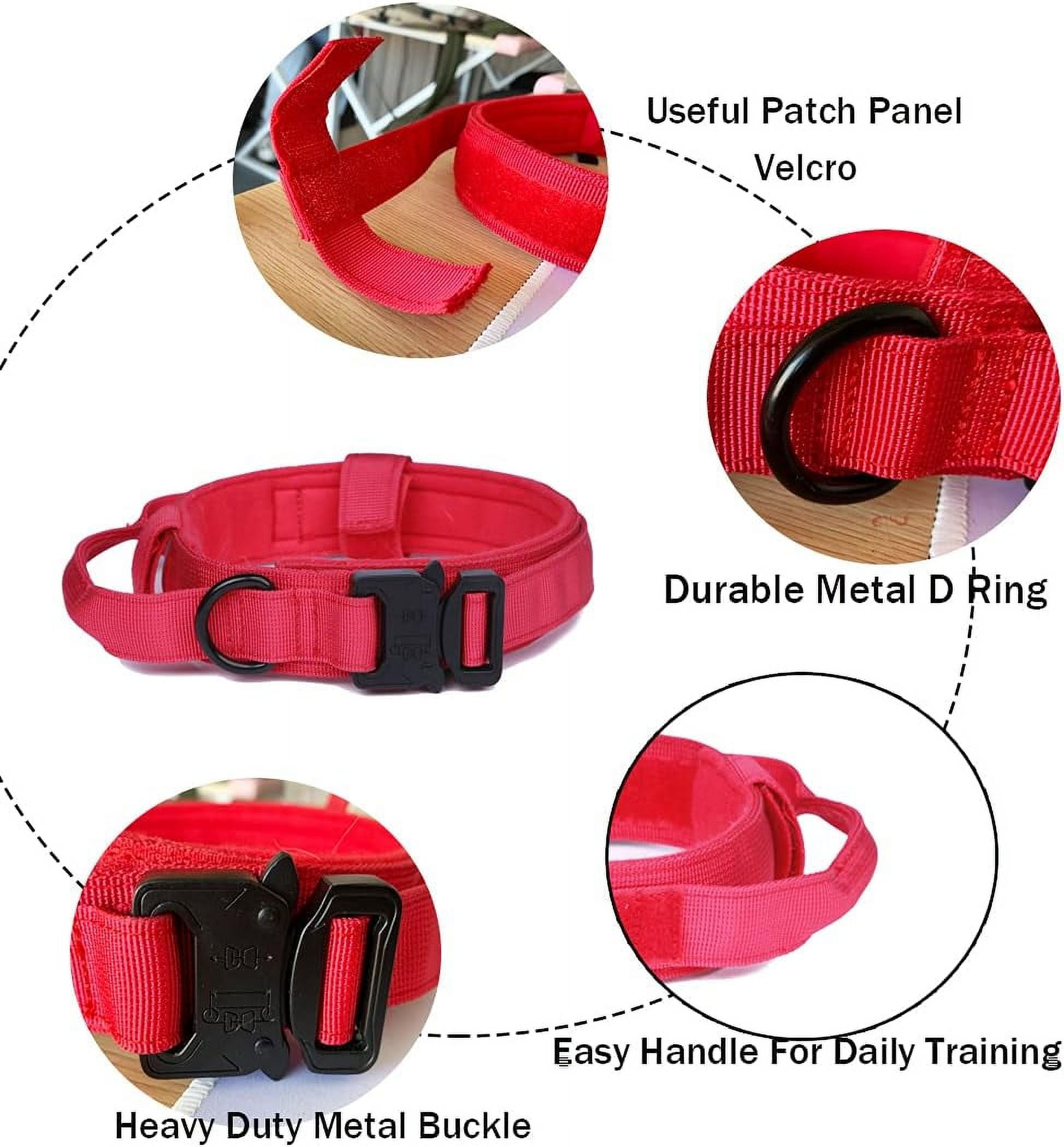Tactical Dog Collar Military Dog Collar Adjustable Nylon Dog Collar Heavy Duty Metal Buckle with Handle for Dog Training (Red,L)
