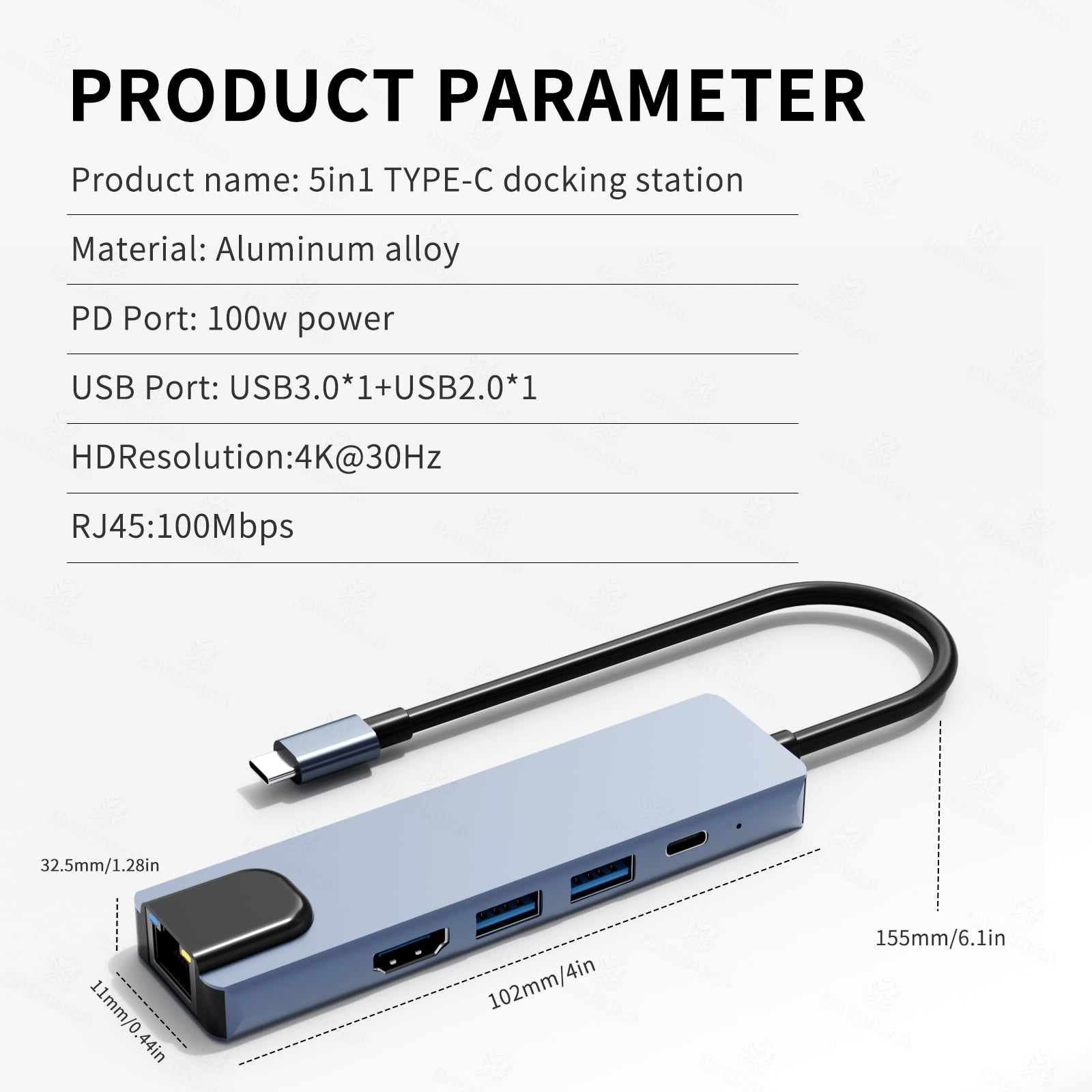 DOONJIEY  5 in 1 USB C HUB 100M RJ45 Ethernet Adapter 4K Type C 3.1 to USB 3.0 USB2.0 PD 100W for MacBook Huawei Sumsang