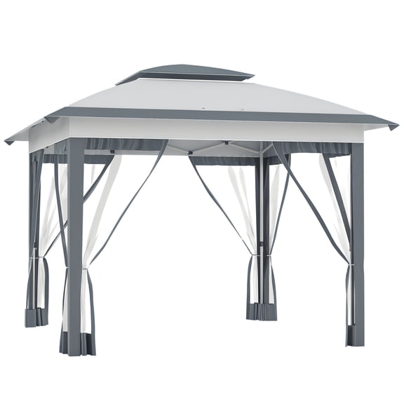 Outsunny 12x12 Pop Up Gazebo Sun Shade Instant Folding with Mesh Sidewall Netting  3-Level Adjustable Height and Storage Bag  Gray