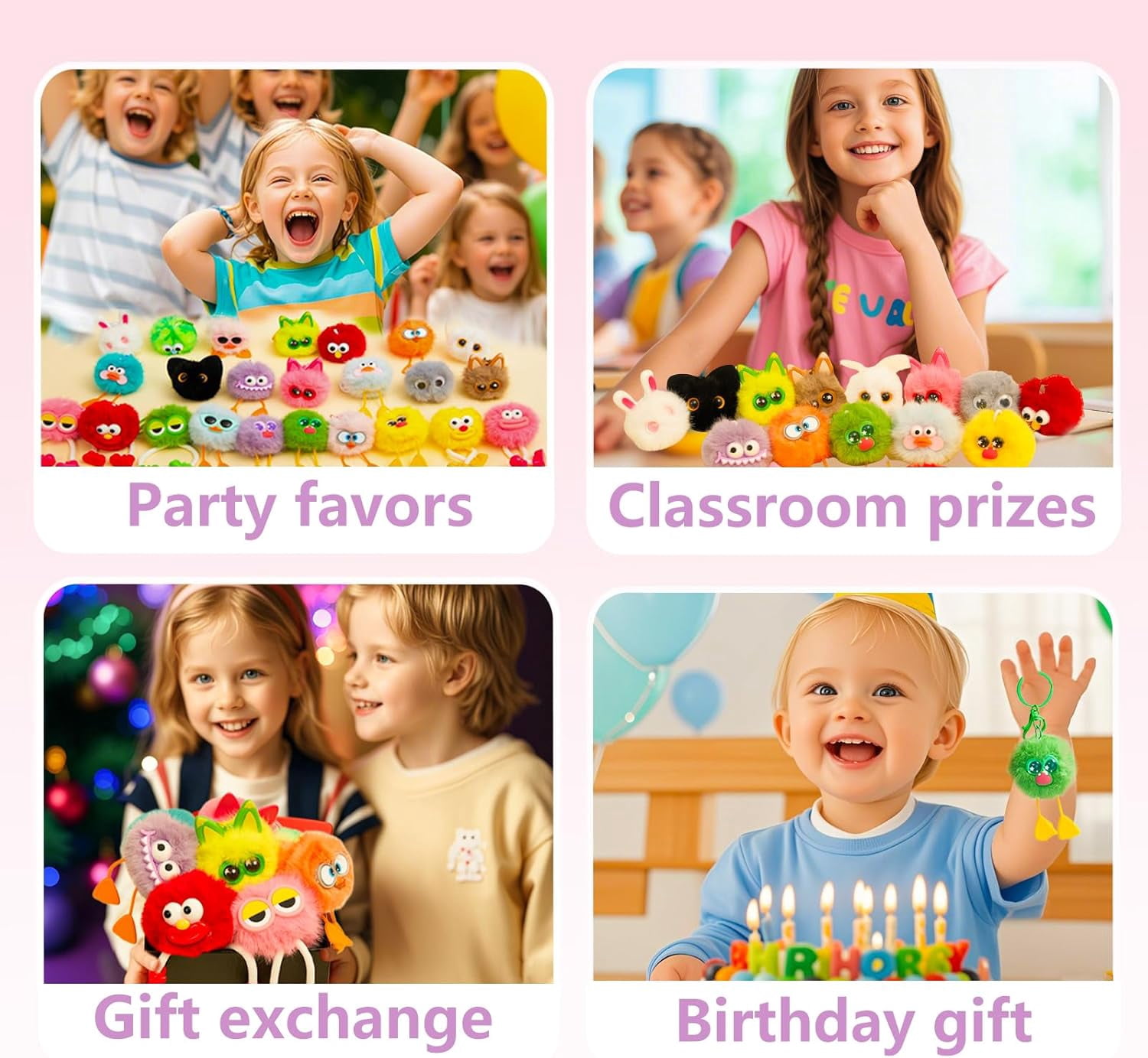 24 PCs Kids Keychains - Keychain Valentines Day Gifts for Kids Classroom Birthday Goodie Bags Stuffers Party Favors Pinata Toys Classroom Prizes Elementary Child Bulk Items Treasure Box Prizes