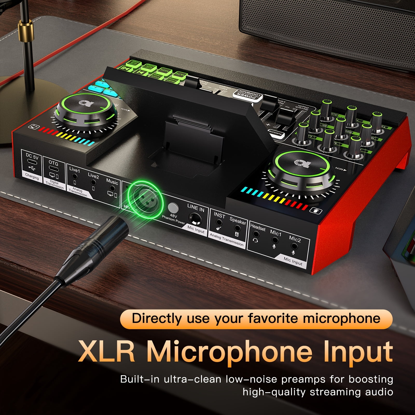 Tenlamp Podcast & Gaming Audio Mixer with Condenser Microphone, Voice Changer & Reverb Modes