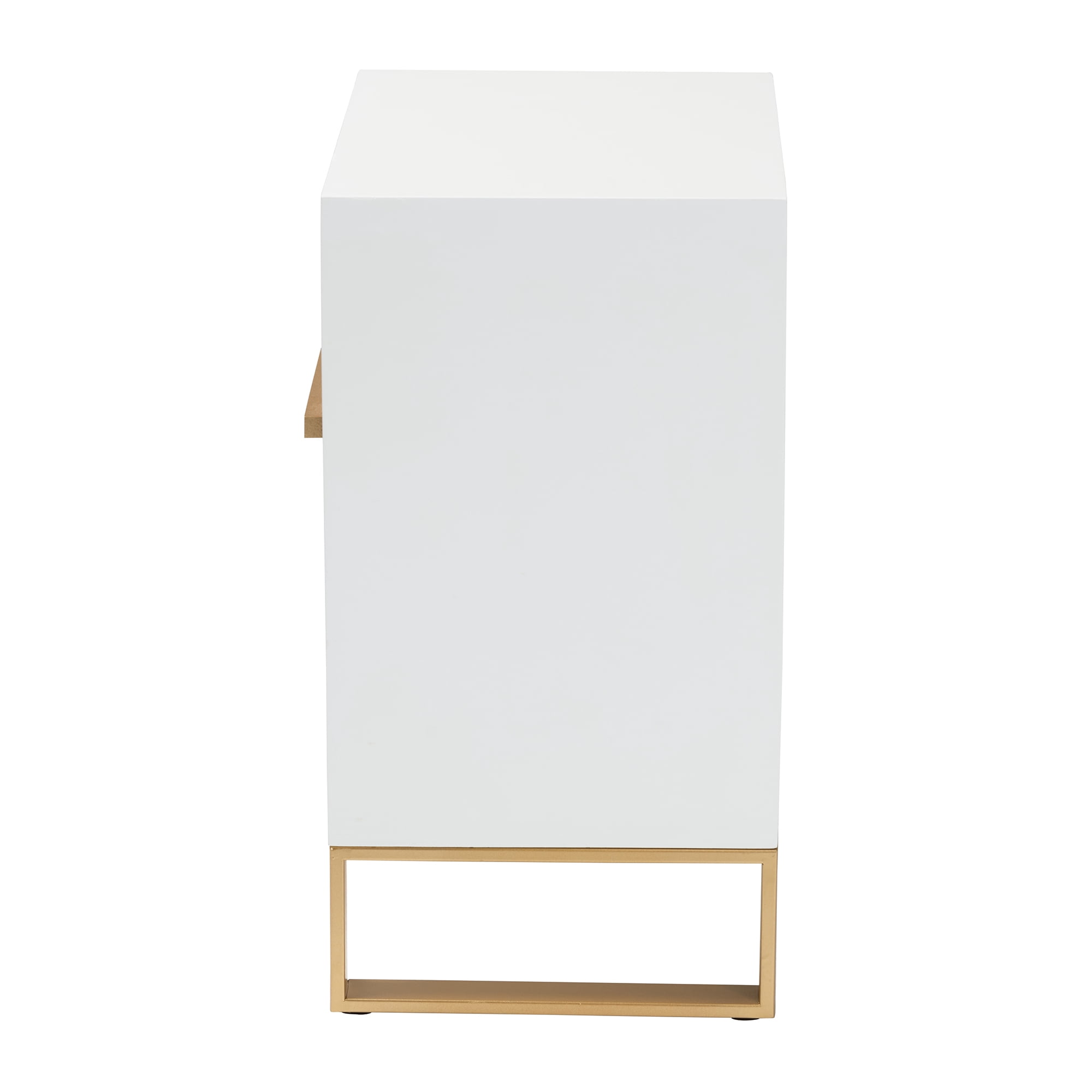 Baxton Studio Giolla Contemporary Glam and Luxe White Finished Wood and Gold Metal 2-Drawer End Table