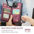 thumbnail image 5 of for iPhone 15 Premium PU Leather Back Case, Multiple Card Slots Design, Double Magnetic Clasp Study Kickstand RFID Blocking Classic Phone Cover for iPhone 15, Winered, 5 of 9