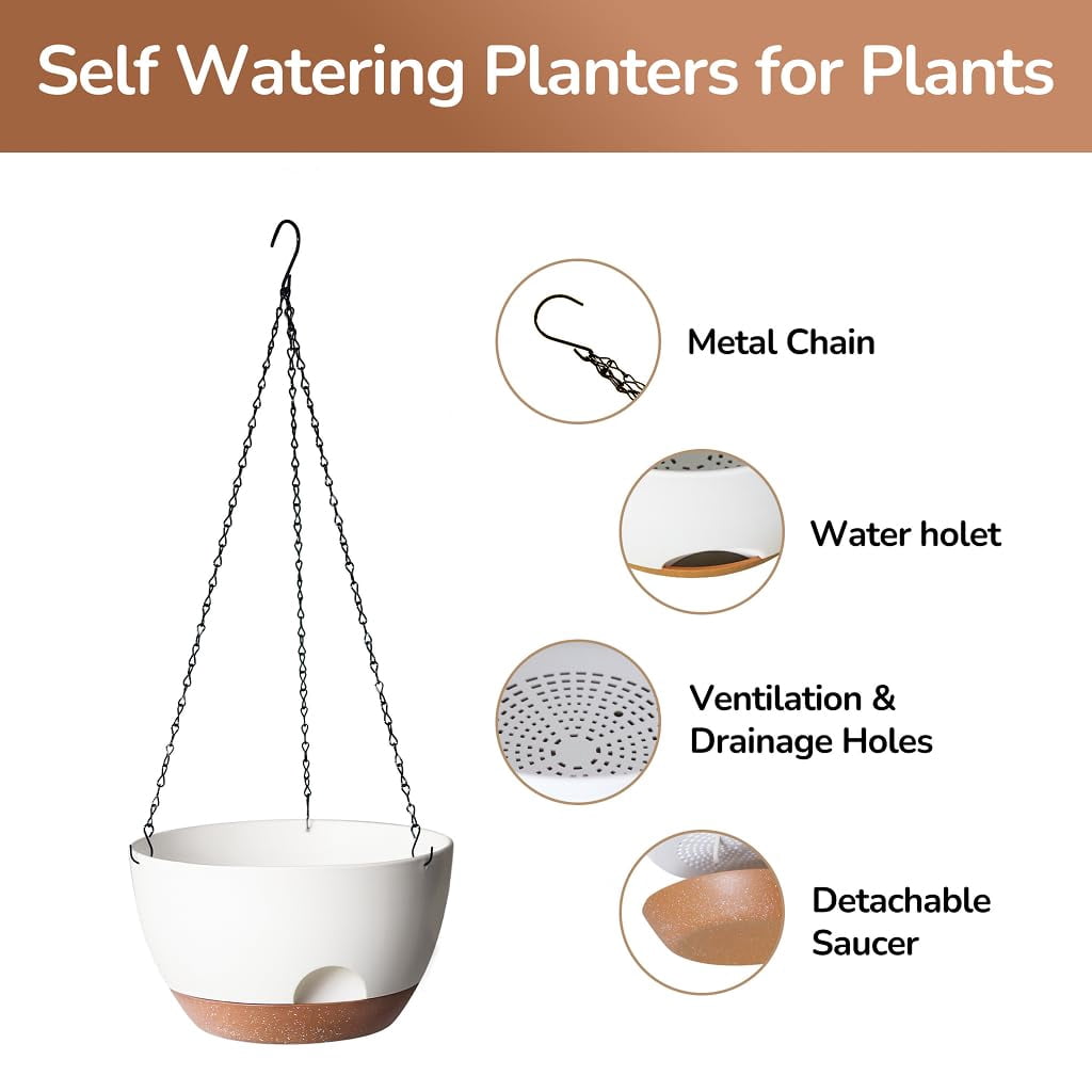 Hanging Planter, 12 Inch Self-Watering Hanging Planters for Indoor Outdoor Plants, Hanging Basket for Plants Flowers Outdoor (White)