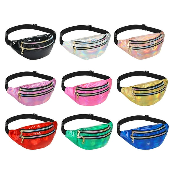 Uxcell 9 Pieces Holographic Neon Waist Bag 80s 90s Party Adjustable Waist Packs Bulk Laser Waist Bum Bag 9 Colors
