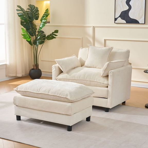 S-HOME Soft Chenille Upholstered Accent Chair with Ottoman in Modern Design for Living Room and Bedroom Comfort
