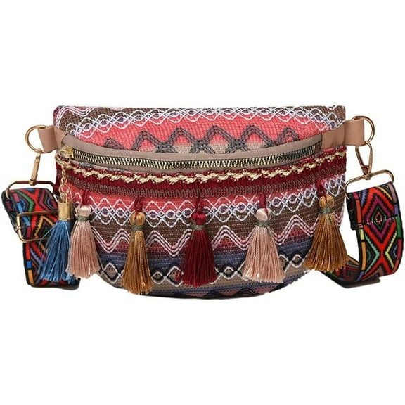 Kukuzhu Straw Hobo Bag for Women Tassel Woven Shoulder Crossbody Bag Handbag Ethnic Style Purse Waist Bag Small Totes