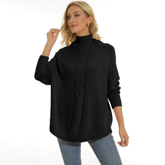 Baqcunre Plus Size Tops Fall Fashion Oversized Casual Pullover Knitting High Collar Casual Plus Size 3Xl Women Sweater Top Womens Jacket Womens Fall Tops Black L