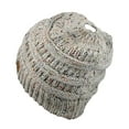 thumbnail image 3 of C.C BeanieTail Soft Stretch Cable Knit Messy High Bun Ponytail Beanie Hat, Confetti Oatmeal Mix, 3 of 3
