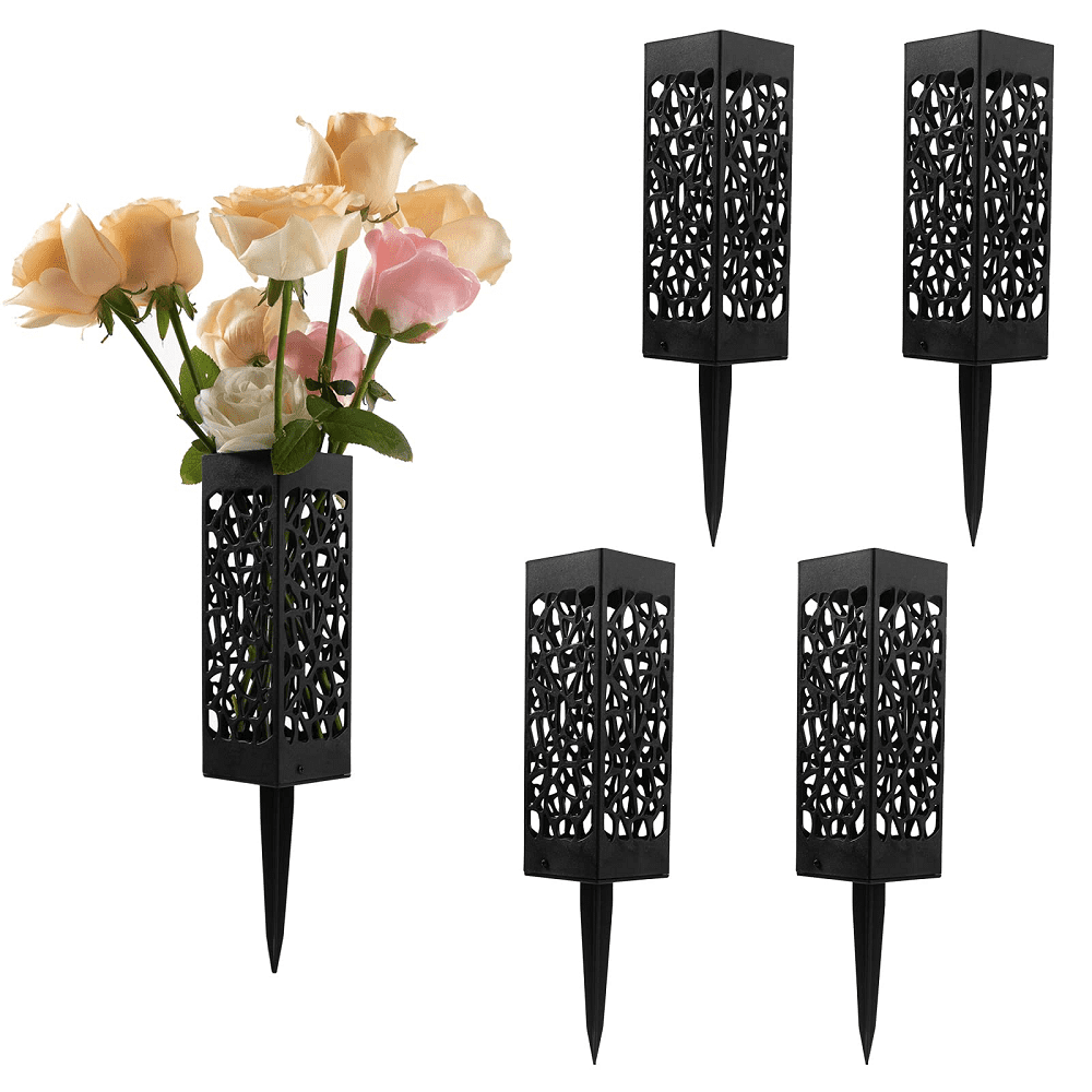4 Pack Plastic Cemetery Vases Headstone Gravestone Flower Holder
