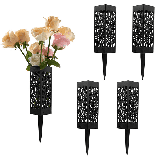 4 Pack Plastic Cemetery Vases Headstone Gravestone Flower Holder