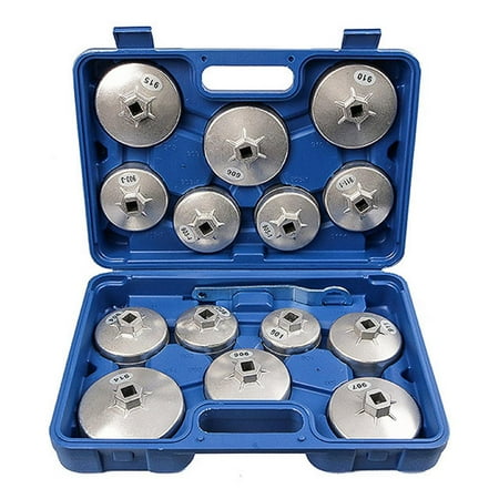 

Fovolat Set Oil Filter Pliers Wrench 15-Piece Socket Set Tool Kit for Engine Drive Cap Removal Tool Set Aluminum Alloy Cup Type Oil Filter Cap Wrench Socket Removal Tool Set with a Storage successful