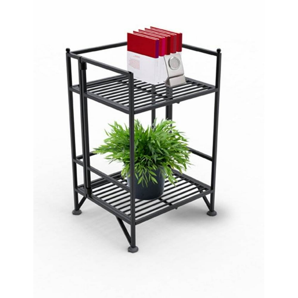 Xtra Storage 2 Tier Folding Metal Shelf, Black