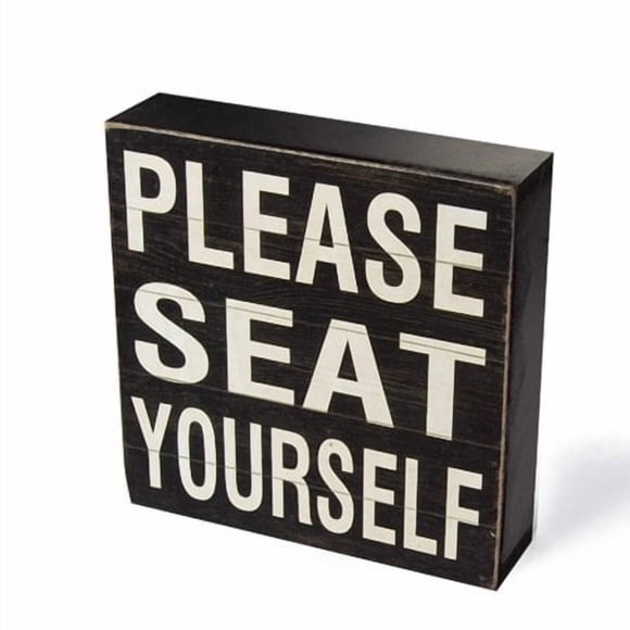 Yankario Farmhouse Funny Bathroom Signs Decor Classic Wooden Box Sign 6"" Square Black/White Please Seat Yourself