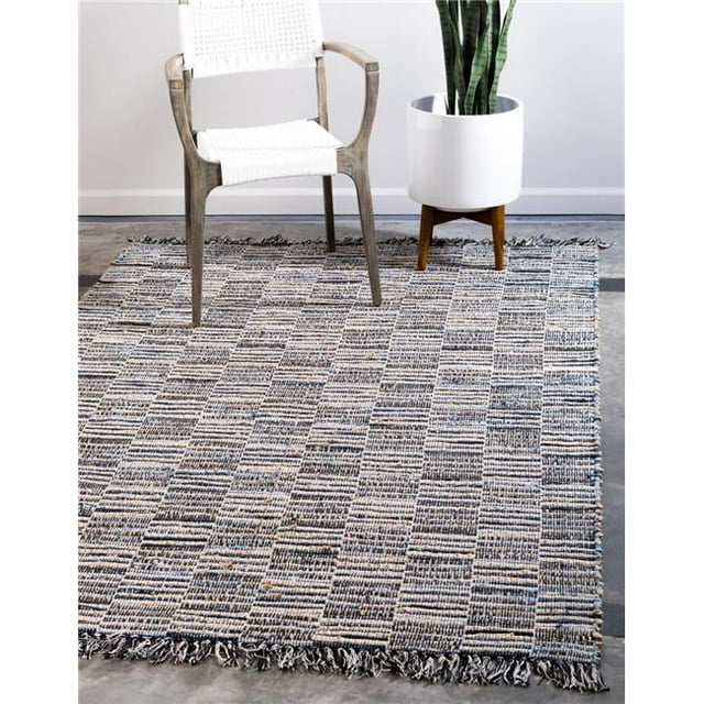 Unique Loom 3142860 4 x 6 ft. Checkered Chindi Jute Rectangular Rug, Blue