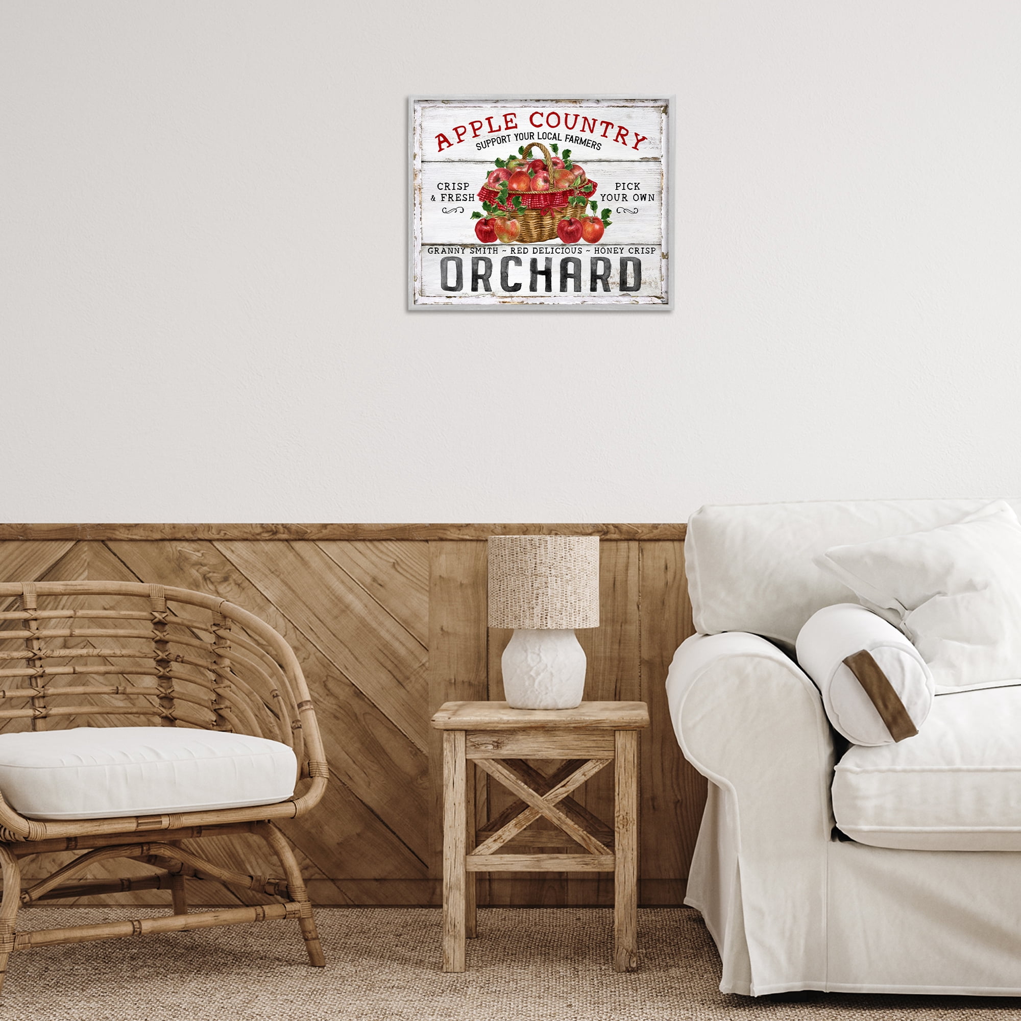 Stupell Industries Rustic Apple Orchard Holiday Painting Gray Framed Art Prints Wall Art, 20 x 16