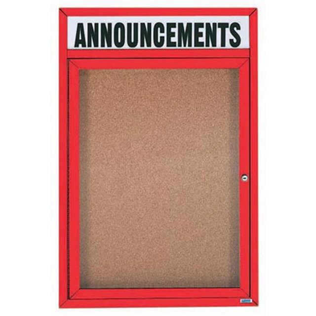 Aarco Products DCC2418RHR 1-Door Enclosed Bulletin Board with Header - Red