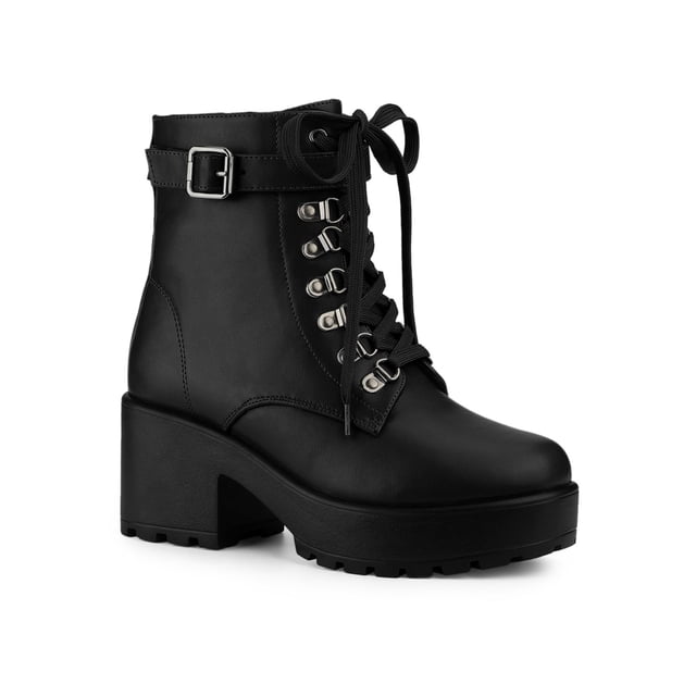 Unique Bargains Bottes de Combat à Cheville à Plateforme à Talon Épais pour Femmes