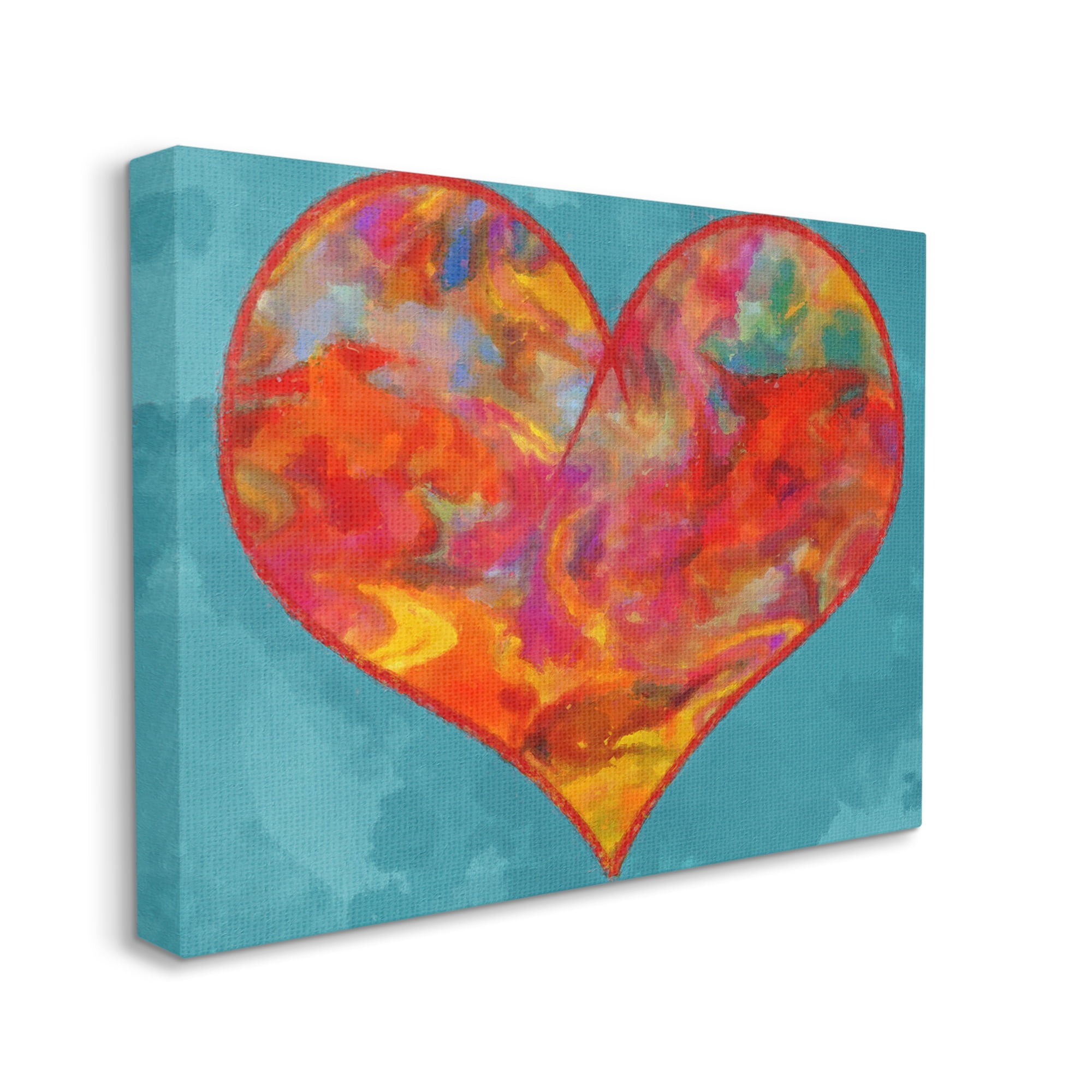 Stupell Industries Modern Heart on Blue Abstract Painting Gallery Wrapped Canvas Art Print Wall Art, 40 x 30