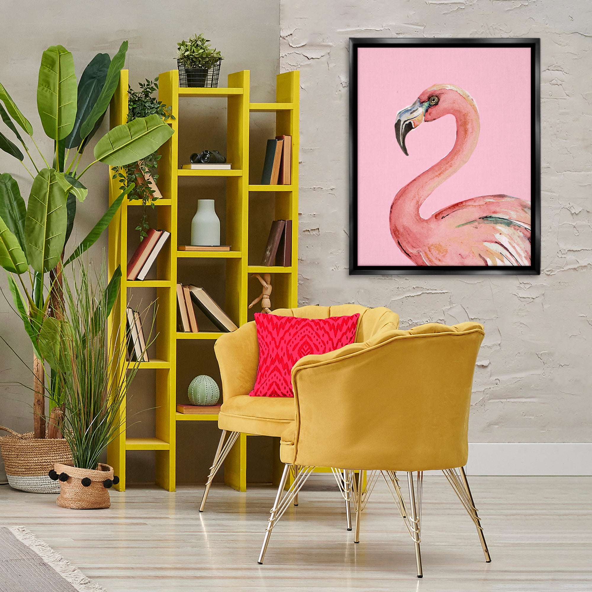 Stupell Industries Flamingo On Pink Animals & Insects Painting Black Floater Framed Canvas Art Print Wall Art, 25 x 31