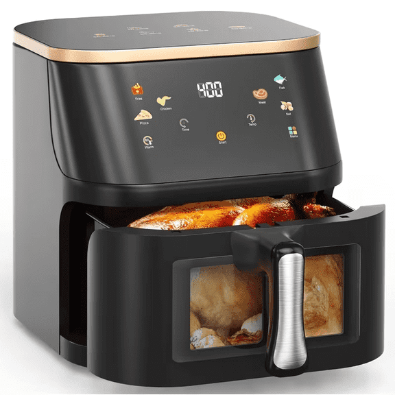 Air Fryer, One-Touch Digital Control Presets, Large 10L Capacity with Visible Cooking Window, Fries, Chicken, Meat, Fish, Non-Stick Parts, Dishwasher Safe, Auto Shutoff, Stainless Steel