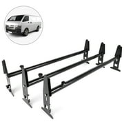 Scitoo Heavy-Duty 3 Bars Steel Utility Ladder Truck Pickup Rack Kayak Contractor Lumber Utility for Chevy for Dodge for Ford for GMC Express 77' Van with Rain Gutters - Black Van Rack