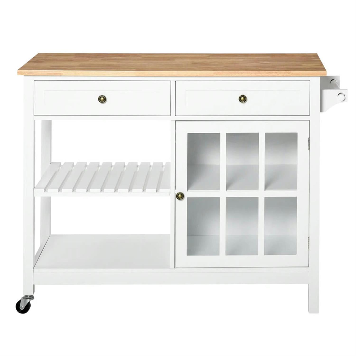 Demi Bonn Kitchen Island Cart on Wheels with Storage, Rolling Dining Room Serving Utility Carts Mobile Movable with Adjustable Shelf and Drawer, White