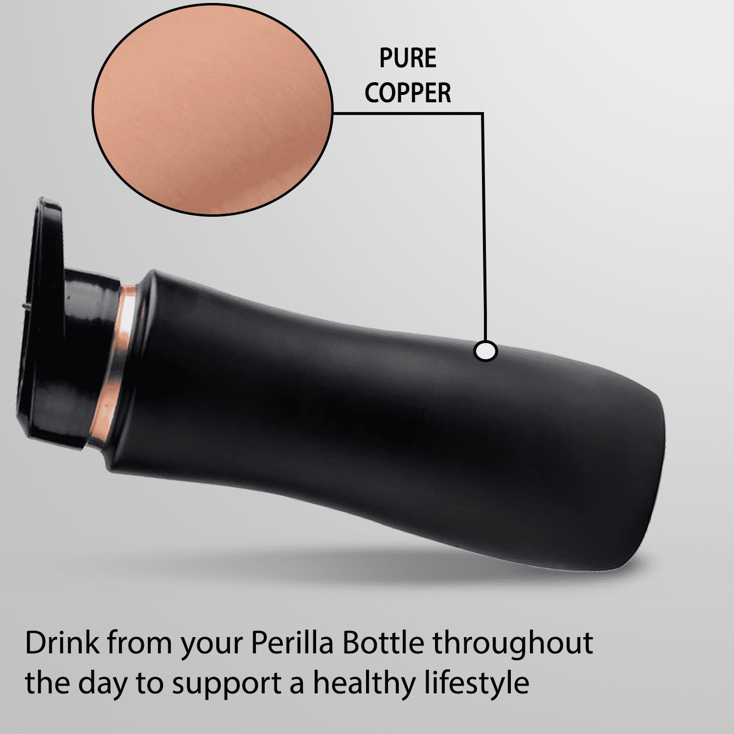 Perilla Home 100% Black Pure Copper Bottle with Sipper & Lid 25.37 oz Ayurvedic Bottle with Leak Proof Contains Health Benefits for Drinking Water For Men Women Gym Yoga Indoor Outdoor Office