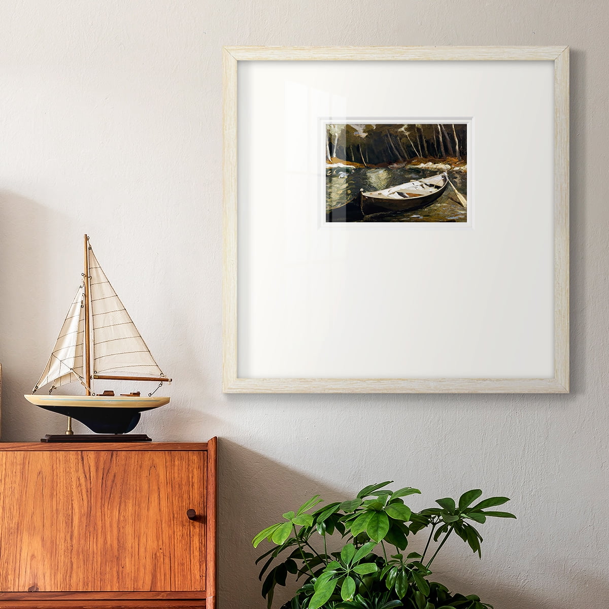 Canoe in the WoodsPremium Framed Print