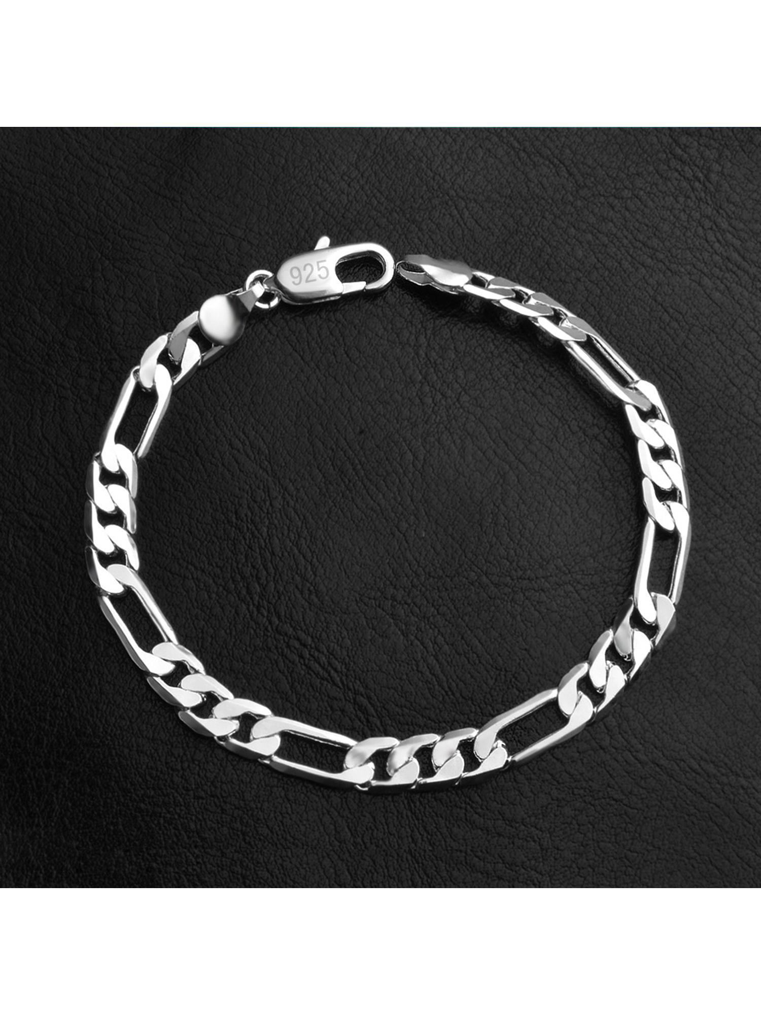Women 20cm Silver Italian 5mm Diamonds Cut Figaro Chain Bracelet