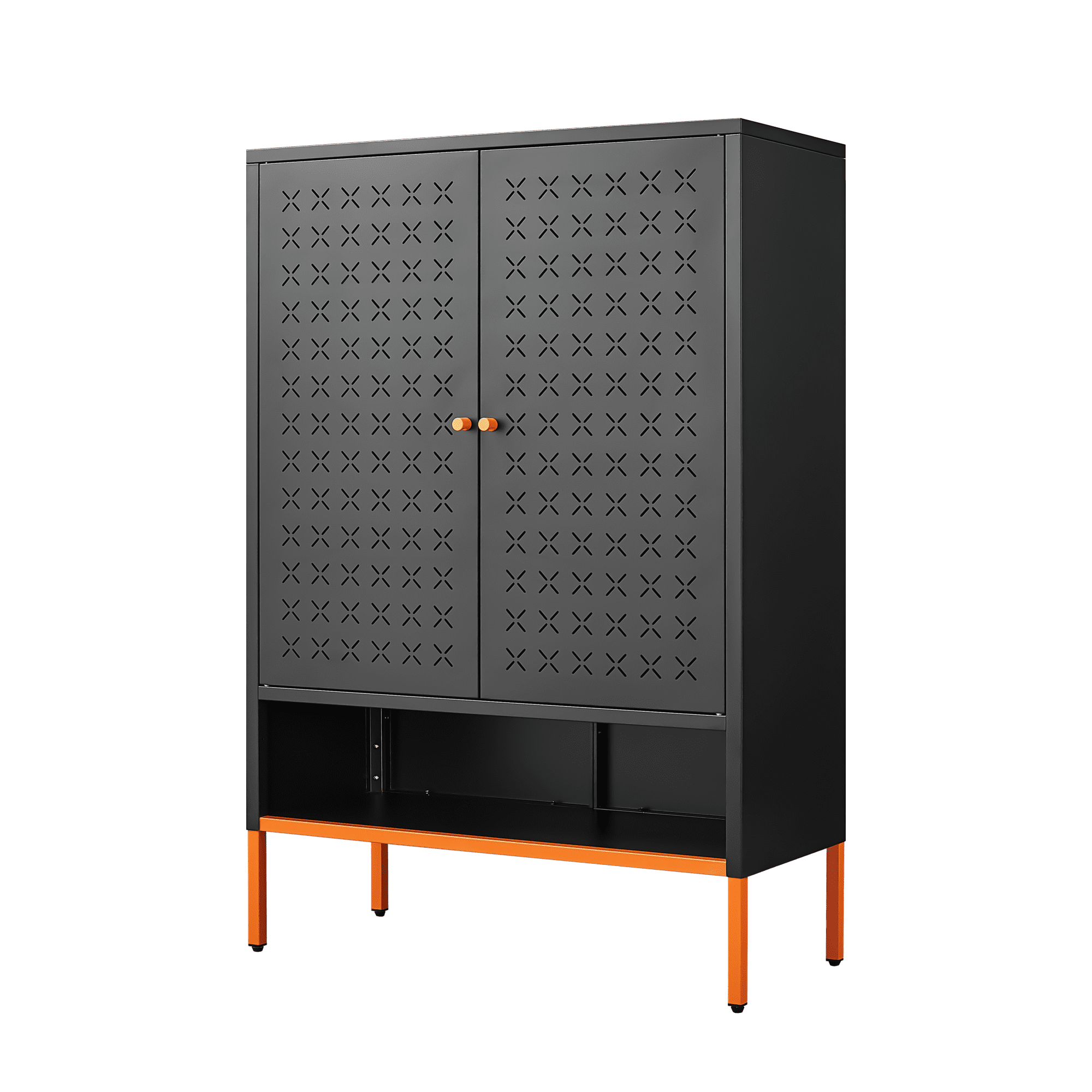 Grid Double Door Shoe Cabinet, 3 Layer Adjustable Compartments for Flexible Storage, Hollow Shoe 15cm Moisture-proof high Foot Design