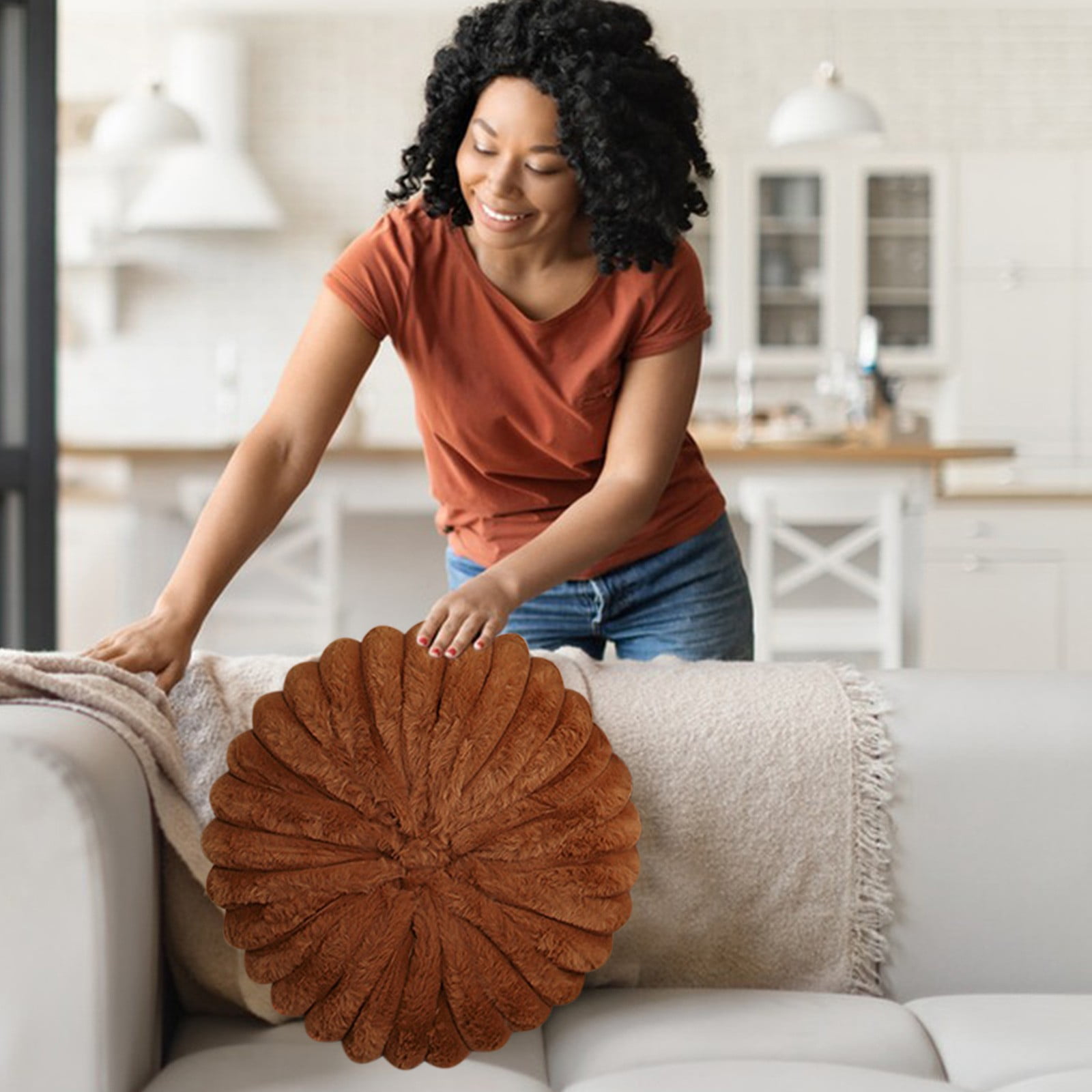 Hvmvliv 13.77x13.77x5.9in Throw Pillow for Couch Pumpkin Cushion Sofa Decorative Cushion Pumpkin Sofa Pillow Lazy Person Pillow Living Room Pillow Tatami Brown