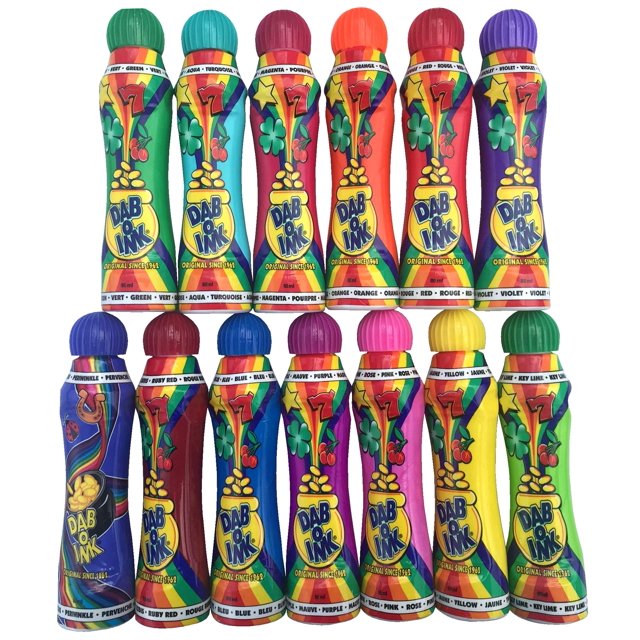 Bingo Daubers Dab-O-Ink, 90 ml, paquete de 24 colores mezclados, 13 colores