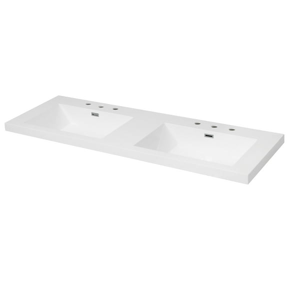 Christopher Knight Home 59" Resin Bathroom Vanity Top with Undermount Double Sinks, Bright White