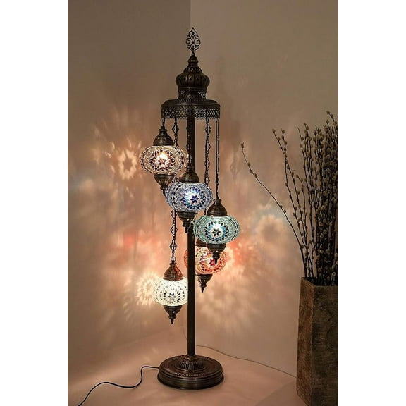 LaModaHome 63" 5-Light Traditional Decorative Floor Lamp with Mosaic Glass Globe