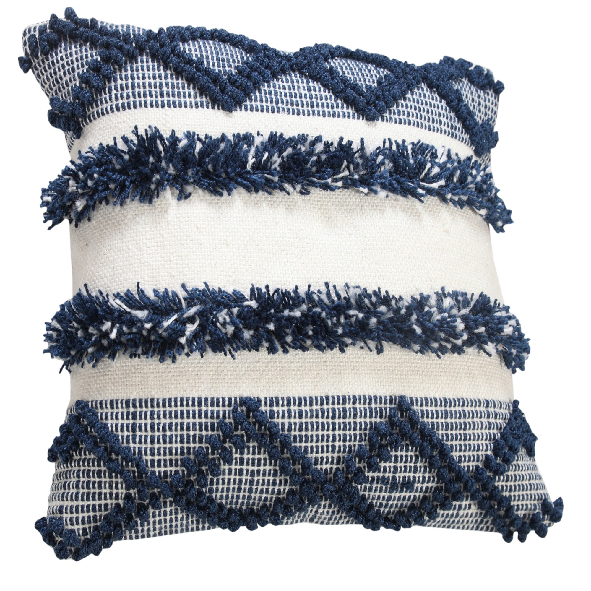 Laddha Home Designs Handwoven Striped Diamond Throw Pillow Cover - 20" - Blue and White