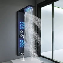 Black Shower Panel Column Tower LED Rainfall Twin Head Massage Body Jets System