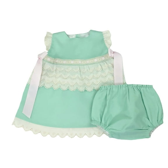 Infant, Girl Dress and Bloomers Set, Flutter Sleeves Mint Colored Dress