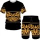 thumbnail image 3 of Conjunto de camiseta y pantalones cortos de manga corta holgados con cuello redondo y cadena de estilo europeo con estampado 3D nuevo de verano para niños, 3 of 5