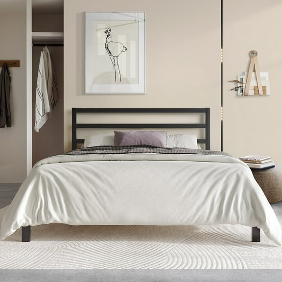 Castle Place Classic Metal Platform Bed, Queen Size, Black