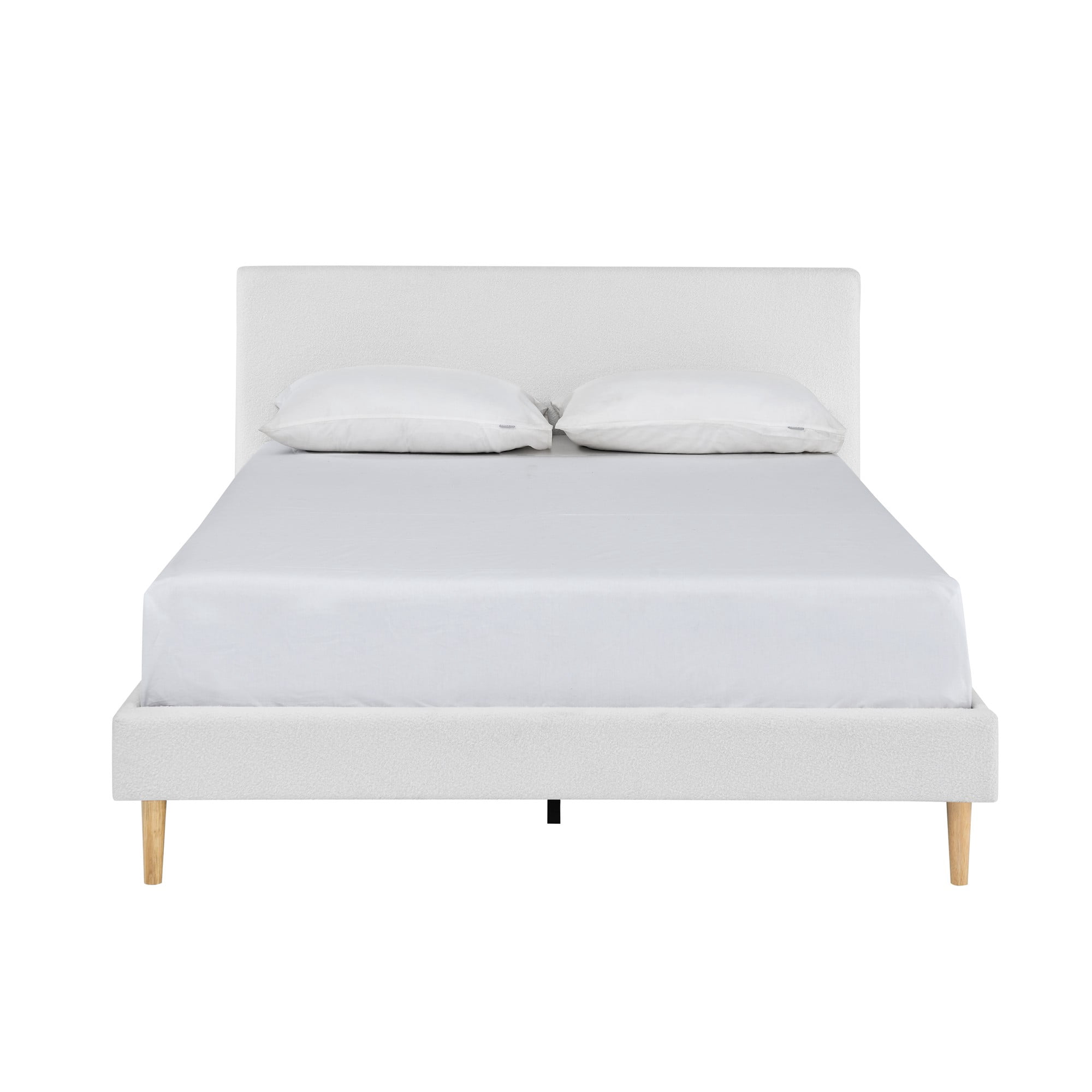 Gewnee Full Size Platform Bed Frame with Upholstered Teddy Velvet Headboard, Sturdy Wood Slats Support & Center Leg,No Box Spring Required