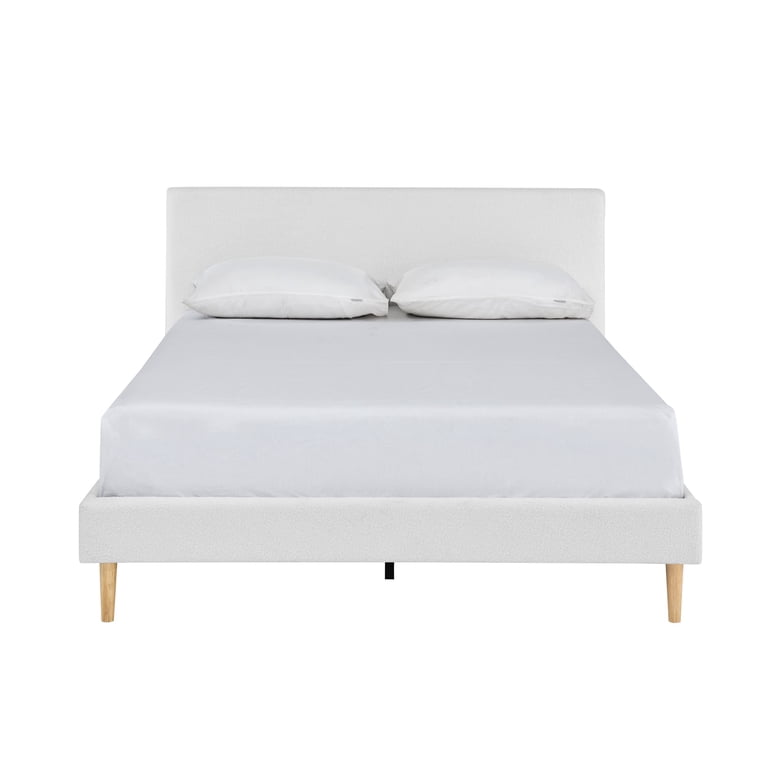 Gewnee King Platform Bed with Teddy Velvet Headboard, White photo 5
