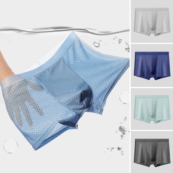 zeranth Men Ice Silk Mesh Shorts Briefs Mid-rise Elastic Waistband Seamless Fit Panties Breathable Mesh Slim Fit Underwear