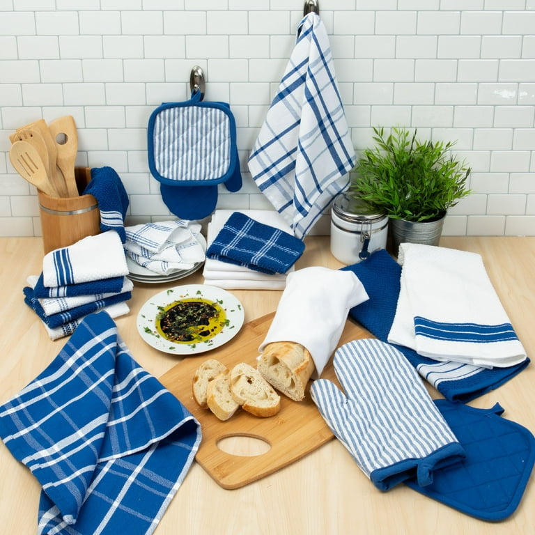 Blue Linen Apron, Tea Towel and Oven Mitt Set