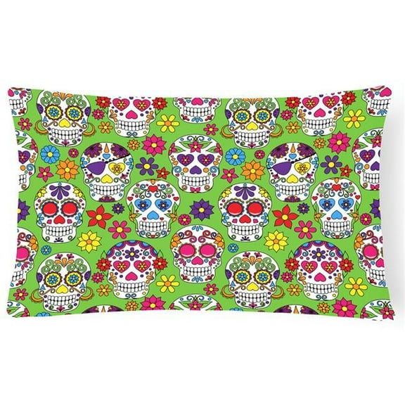 Day of the Dead Green Canvas Fabric Decorative Pillow
