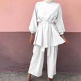 thumbnail image 3 of Xmarks Women Muslim Abaya Long Sleeve Top and Wide Pant Loose Full Cover East Arabian Dubai Islamic Dubai Prayer Clothes White S-2XL, 3 of 3