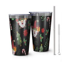 16oz Tumblers Black Christmas Gnome and Gift Pattern Stainless Steel Vacuum Insulated Double Wall Travel Tumbler Cups Mug with Lid and Straw,Cleaning Brush for Coffee,Tea